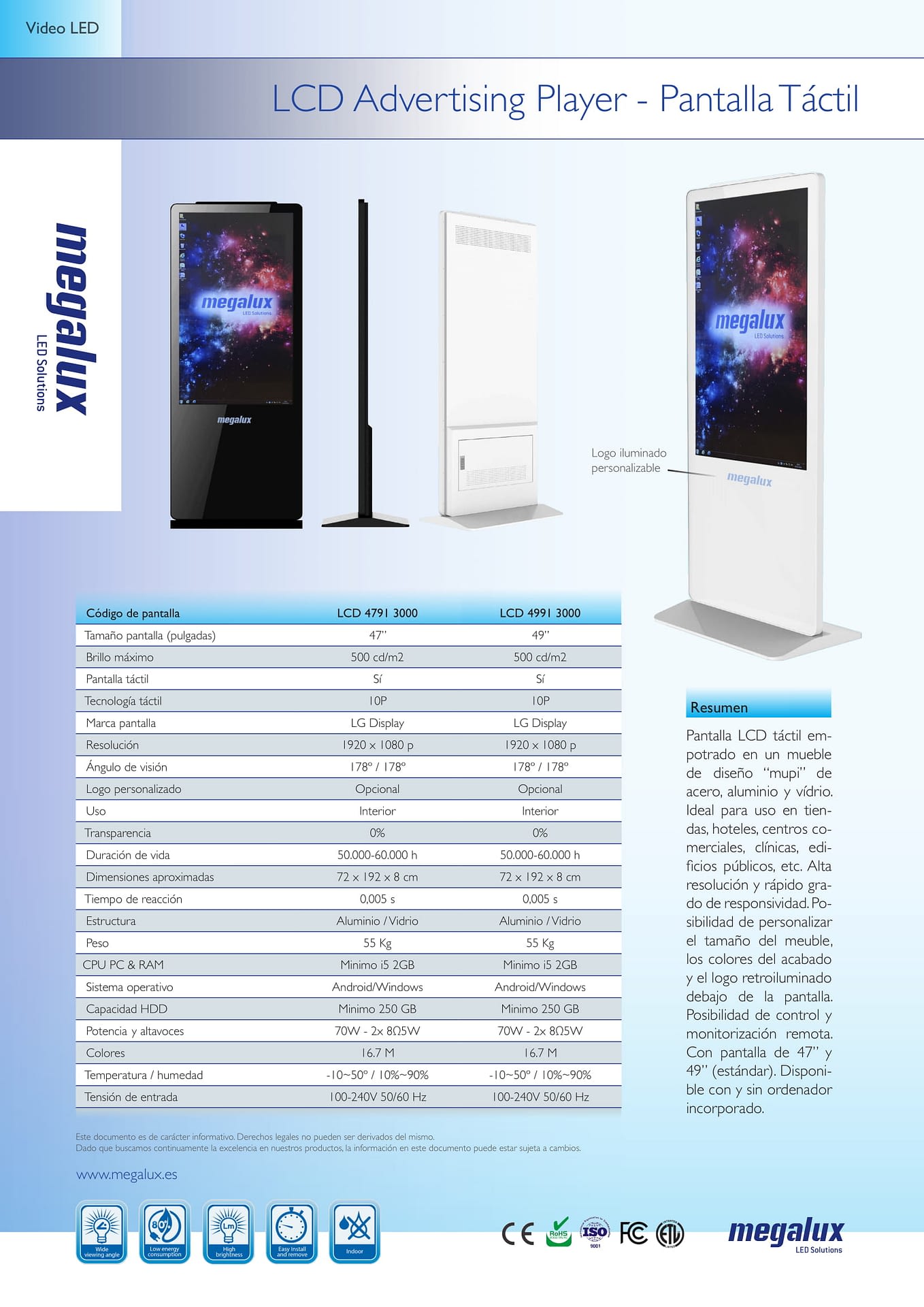 Ficha LCD Advertising Player Tactil 47-49 ES-1